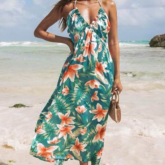 CUPSHE Women's Backless Maxi Dress in Tropical Green. Sz M 8-10 - Picture 1 of 10